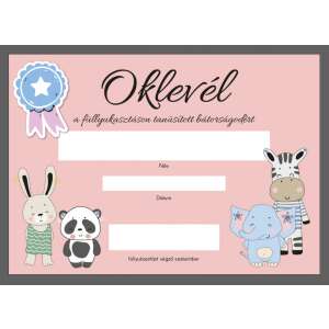Bátorság oklevél 2, nyomtatható oklevél gyerekeknek, rózsaszín, állatokkal - Előnyomott papír