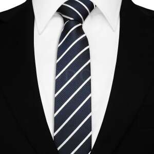 Elegáns Keskeny Csíkos Nyakkendő - Sötétkék/Fehér - 5x145cm
