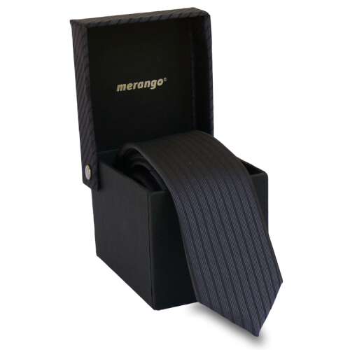 Sötétszürke csíkos nyakkendő dobozban, Merango márka