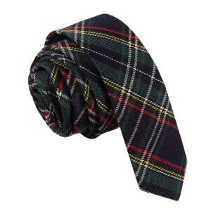 Kék, zöld, piros, fehér és sárga kockás keskeny nyakkendő - Nyakkendő