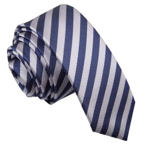 Elegáns Keskeny Csíkos Nyakkendő - Ezüstszürke/Sötétkék - 5x145cm