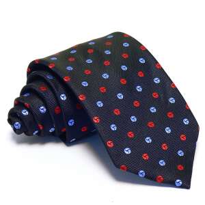 Tengerészkék nyakkendő piros-kék színösszeállítású mintázattal, J.Waller's - Nyakkendő