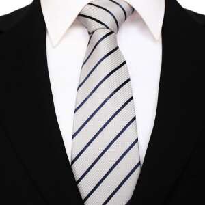 Elegáns Nyakkendő - Vékony Csíkos - Ezüstszürke/Sötétkék - 9x144cm