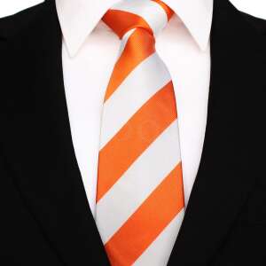 Elegáns Széles Csíkos Nyakkendő - Narancssárga/Fehér - 9x144cm