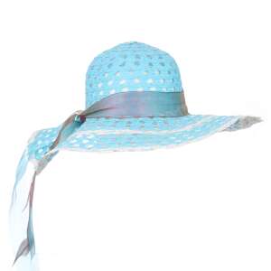 Világoskék női napszemüveg széles karimával és szalaggal - Női kalap