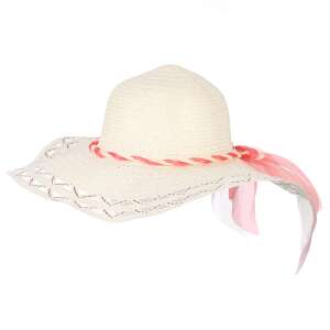 Fehér szalmasüveg rózsaszín szalaggal és fonattal, női nyári kalap - Női kalap