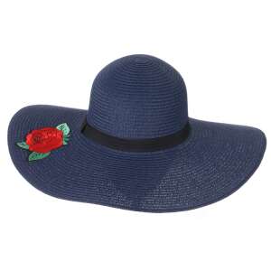 Sötétkék napszemüveg fekete szalaggal és piros rózsa hímzéssel - Női kalap