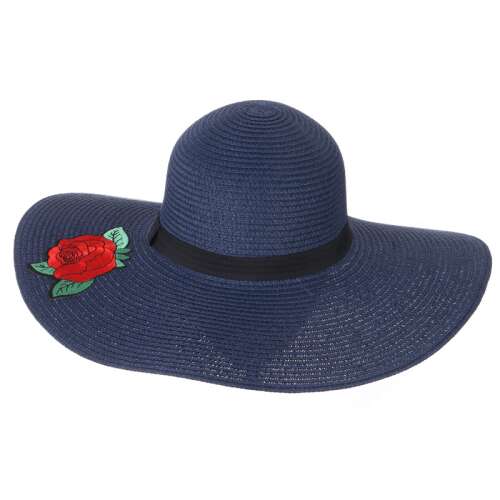 Sötétkék napszemüveg fekete szalaggal és piros rózsa hímzéssel