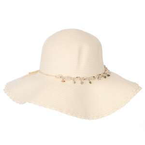 Bézs nyári kalap kagyló díszítéssel, széles karimával, női kalap - Női kalap