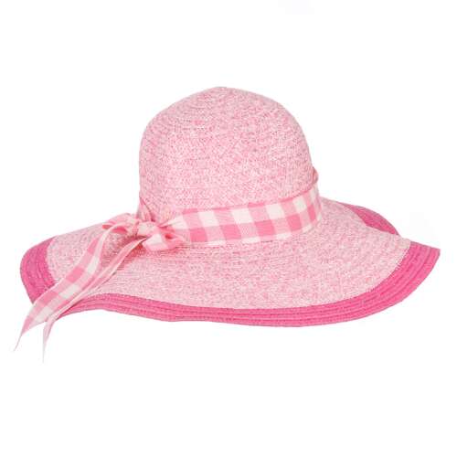 Női Szalmakalap - Rózsaszín, Kockás Szalag - 56-58 cm