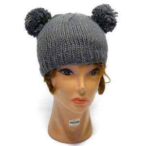 Női Kötött Sapka - Világosszürke - Pomponos