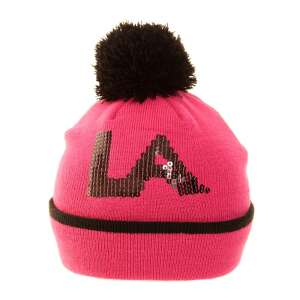 Rózsaszín LA Kötött Sapka - Fekete Pomponnal
