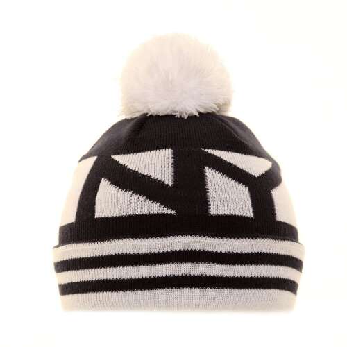 New York feliratú kötött sapka pomponnal, sötétkék és fehér színben, téli sapka