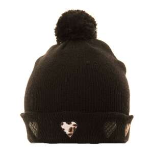 Női Pomponos Sapka - Fekete - Szíves Díszítés