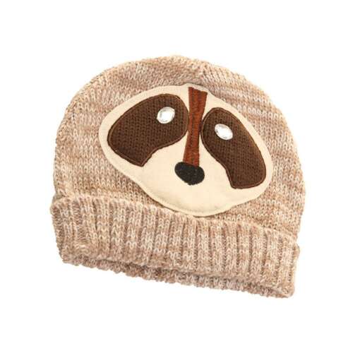 Bézs kötött mosómacis sapka gyerekeknek