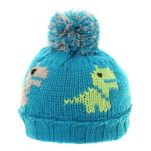 Baba Dínós Kötött Sapka - Kék - Pomponnal