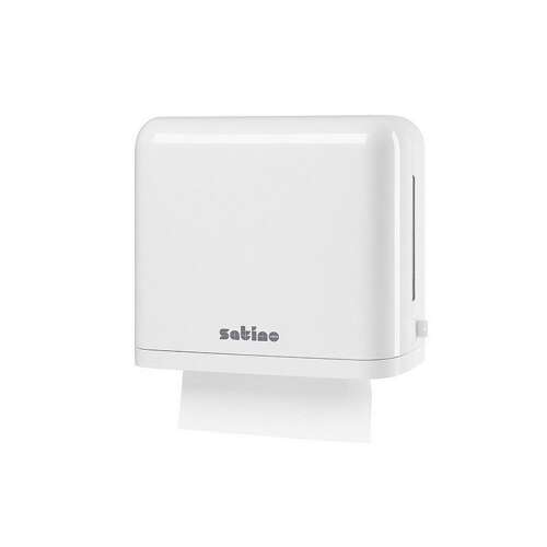 Satino Wepa Midi biely dávkovač papierových utierok, pre skladané papierové utierky, nastaviteľný otvor, uzamykateľný, kapacita 600 listov