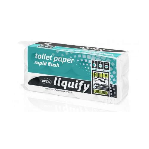 Toaletný papier Wepa Liquify 3-vrstvový, biely, 250 listov, 8 roliek/balenie, 8 balení/vrecko, 33 sáčkov/paleta
