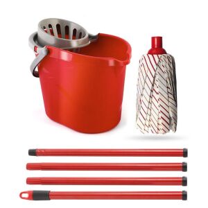 Fass Rotes Mopp Eimer Set mit Auswringer, Synthetikmopp und Griff - Felmosó