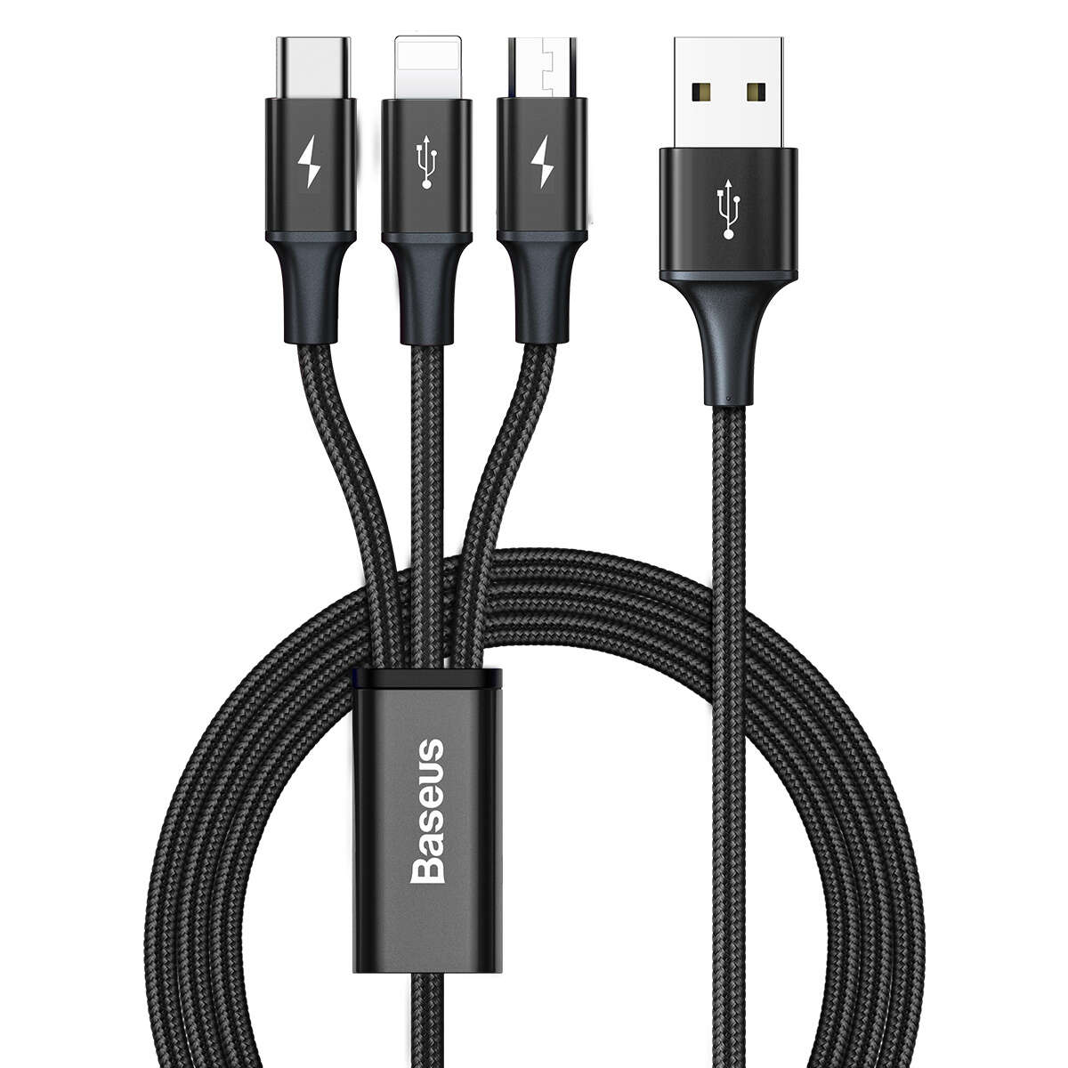 Baseus Rapid Series 3in1 USB-kábel Micro USB + USB-C + Lightning 3,5A 1,2m (CAJS000001) #fekete