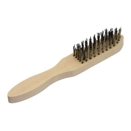 Wire brush with wooden handle, 5 rows of steel bristles, for cleaning and removing rust, paint, and other stubborn dirt