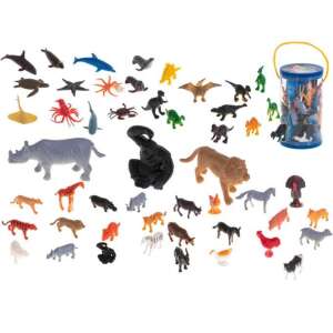 Set of 48 plastic animal figures, including farm animals, dinosaurs, safari animals, and sea creatures - Figure