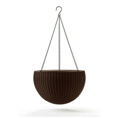 Keter Sphere brown rattan hanging planter
