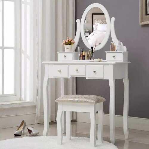 SmileHOME by Pepita Toaletný stolík s 5 zásuvkami a stoličkou #white 48096035