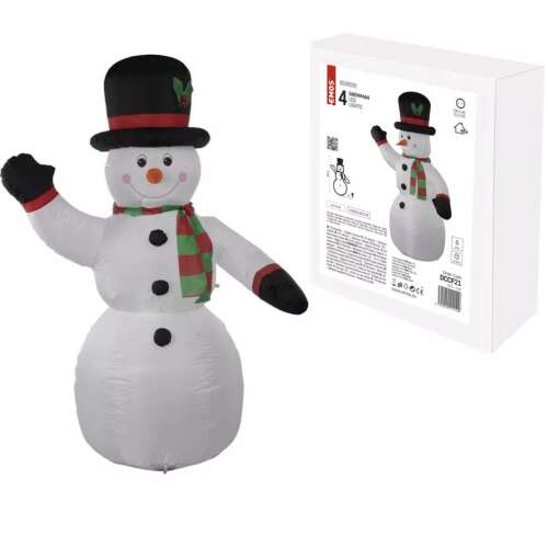 Karácsonyi kültéri/beltéri földbe szúrható-felfújható hóember, hidegfehér, 4 LED, adapterrel