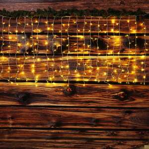 DL Combo 210 LED warm white outdoor Christmas curtain lights, white wire, no power adapter - Christmas