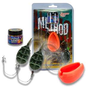 Benzár Rapid Method szett, 2 db 50 grammos method kosár, 2 db horog, csali, szilikon töltő, horgászfelszerelés - Rapid