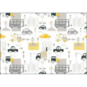 LittleONE by Pepita Quality Textile Diaper 55 x 80 cm - Vehicles beep #white-yellow