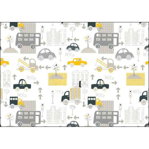 LittleONE by Pepita Quality Textile Diaper 55 x 80 cm - Vehicles beep #white-yellow 48125940