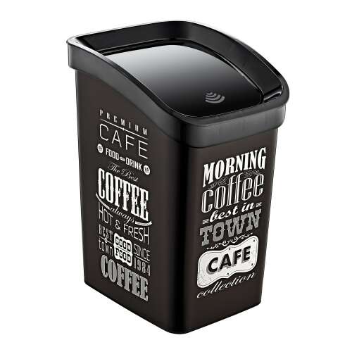 Coș de gunoi din plastic negru cu design tematic de cafea, 23L GOGO Smart Click