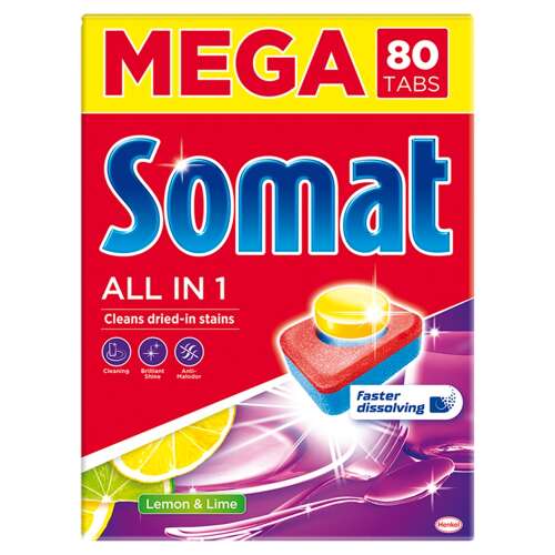 Somat All in 1 Tabletki do zmywarki, cytryna i limonka, 80 sztuk
