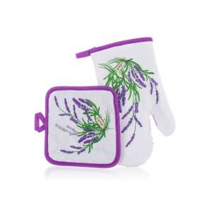 Levendula mintás sütőkesztyű és edényfogó szett, 2 db-os, fehér színű, lila szegéllyel - Banquet