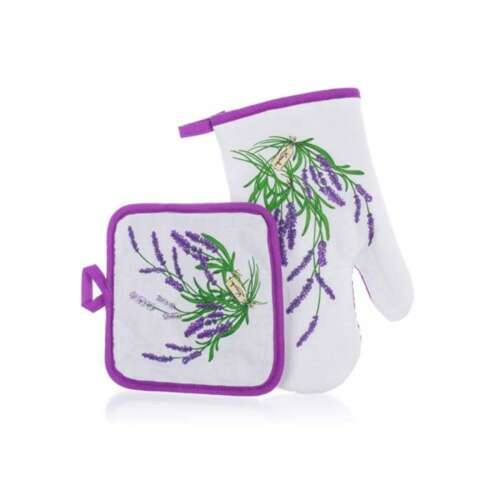 Levendula Mintás Konyhai Kesztyű és Alátét Szett - 2 db