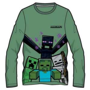 Minecraft long sleeve t-shirt for boys, green, featuring Creeper, Zombie, Skeleton, and Enderman characters - Minecraft