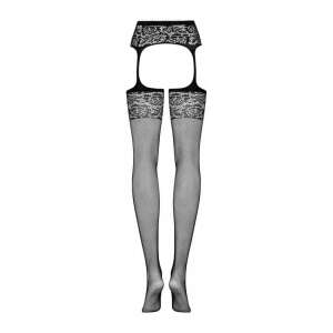 Obsessive S500 ciorapi din plasă neagră cu jartieră florală - Portjartiere