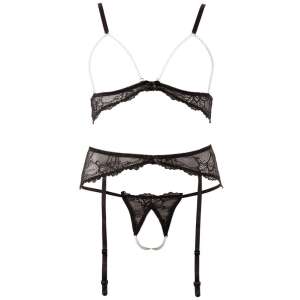 Abierta Fina Gyöngyvarázs fekete csipkés fehérnemű szett fűzővel - Abierta Fina