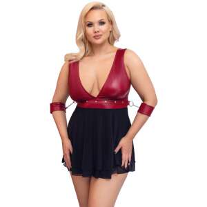 Cottelli Bondage Plus Size czerwono-czarna babydoll z kajdankami - Cottelli