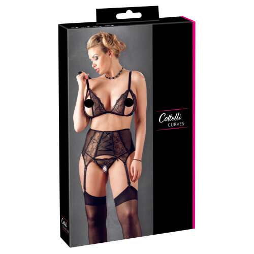 Cottelli Plus Size - Csipke fehérnemű trió (fekete) 48200342 - Cottelli