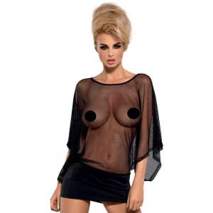 Obsessive Punker czarna przezroczysta mini sukienka z dopasowanym stringiem, seksowna bielizna, siateczkowa góra, mini spódnica, strój na imprezę - Obsessive