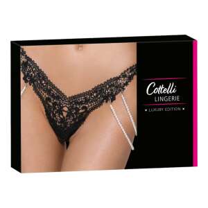 Cottelli Lingerie Luxury Edition black lace thong with pearl chains - Erotic lingerie