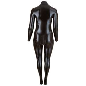 Cottelli Curves Plus Size Black Shiny Long Sleeve Party Jumpsuit Back View - Erotic lingerie