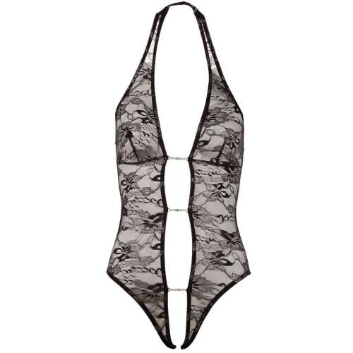 Fekete csipke body strasszokkal, Abierta Fina