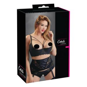 Cottelli Curves Plus Size Mély V-kivágású Melltartó - Fekete