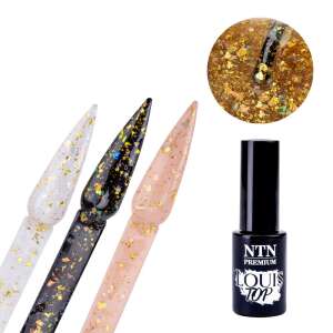 NTN Premium Louis Top - AfterGlow körömzselé arany glitter hatással, 3 szín látható körömtippeken - Műköröm alapozó & fedő zselé