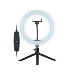 Tracer Ring Light 10W with mini tripod and remote control, front view - Tracer