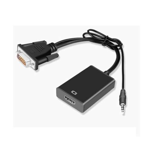 VGA+Jack->HDMI átalakító adapter, 3,5mm Jack kábellel, 0.25 méter VGA, 0.5 méter Jack, fekete 56593021